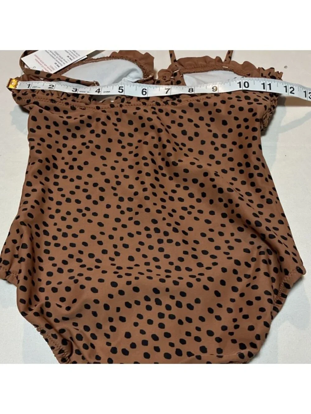 Old Navy Girls Smocked O-Ring One-Piece Swimsuit Brown Animal Print Size M 8 NWT